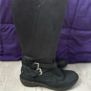 UGG Australia Rosen charcoal black leather sheep skin lined wool tall boots